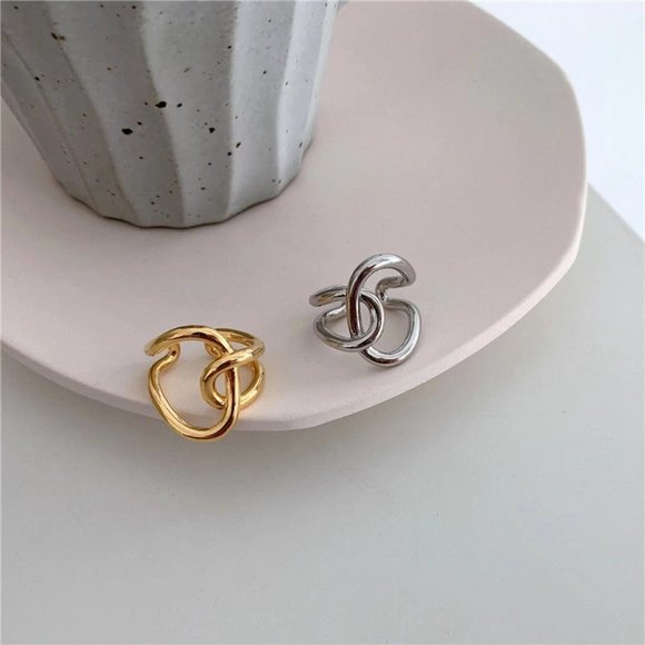 Gold/Sterling Silver Knot Cross Adjustable Ring - Picture 5 of 15